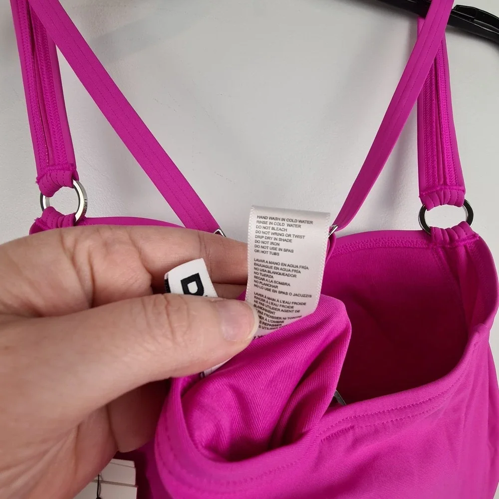 DKNY Women's Twist-Front One-Piece Swimsuit Carnation Pink Medium Tummy Compress - Picture 8 of 11